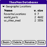 TheoNav Database Management Screen